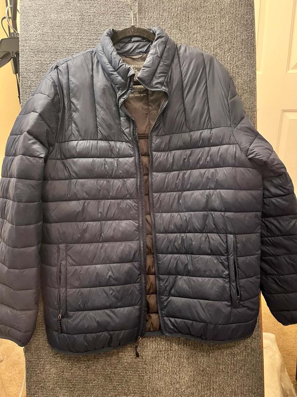 Swiss Tech Puffer Jacket Size M (38-40) Blue Cove Full Zip Lightweight #winter
